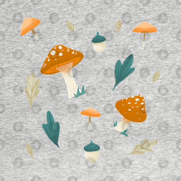 Mushroom Fields - Orange and Teal by catherold